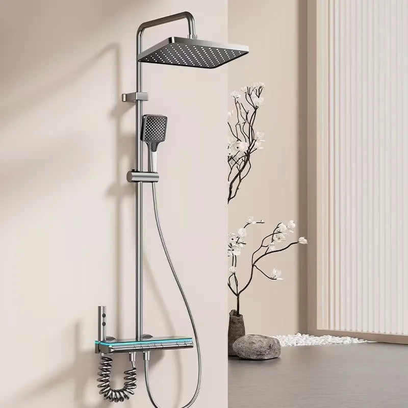 Intelligent Constant Temperature Digital Showerhead Set With LED Ambient Light Air Pressurized Handheld Showerhead Copper Body