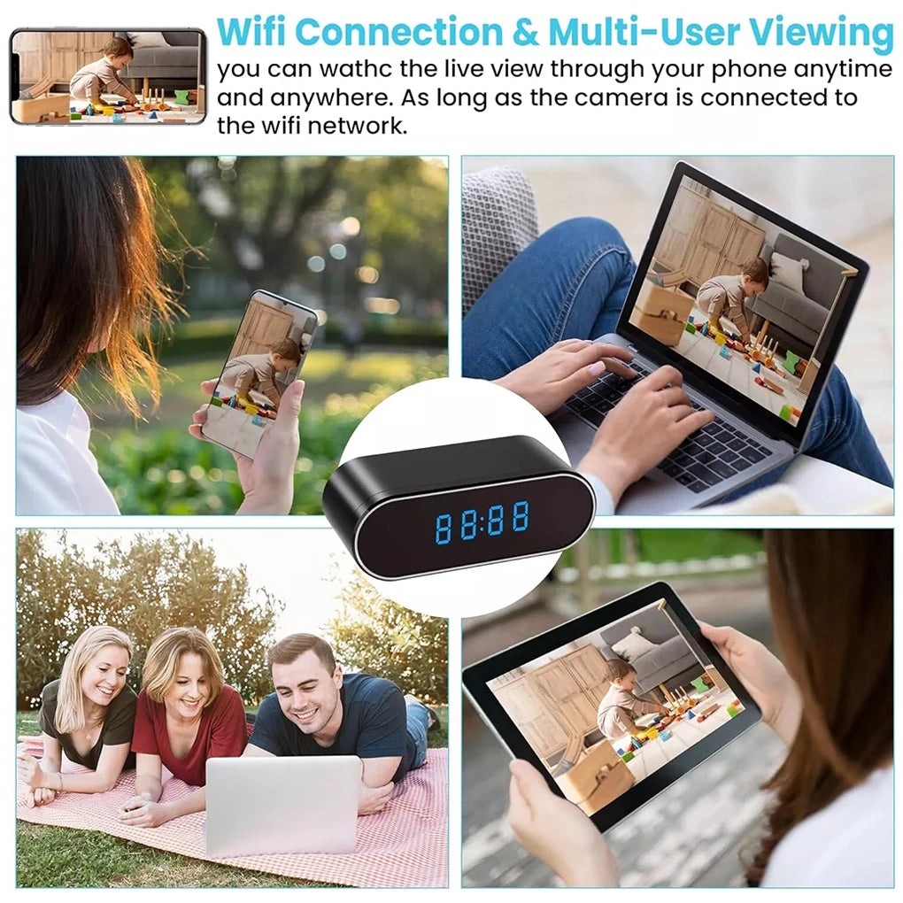1080P Full HD Mini Clock Camera, Home Security Monitoring, Supports Wireless WiFi, Motion Detection, Loop Recording