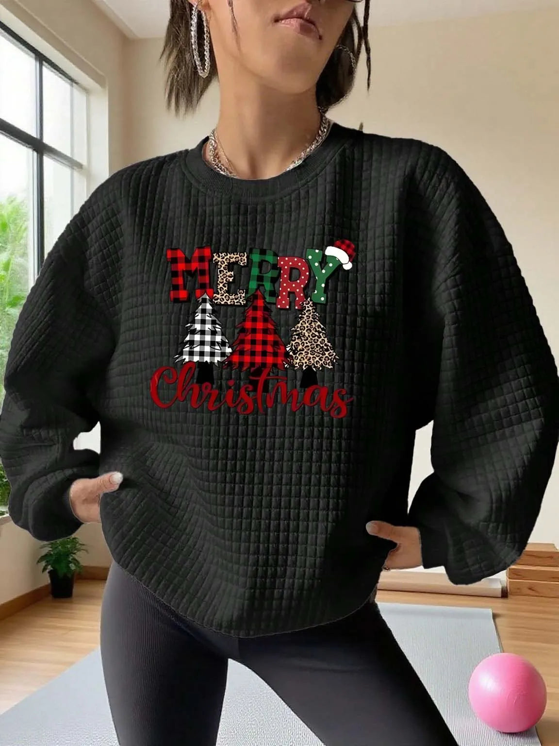 Plus Size Christmas-Themed Printed Sweatshirt Adding Elegance to Your Holiday Wardrobe