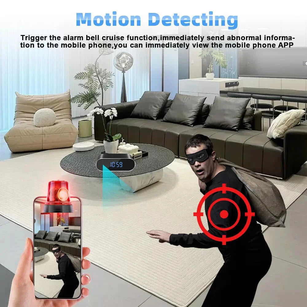 1080P Full HD Mini Clock Camera, Home Security Monitoring, Supports Wireless WiFi, Motion Detection, Loop Recording