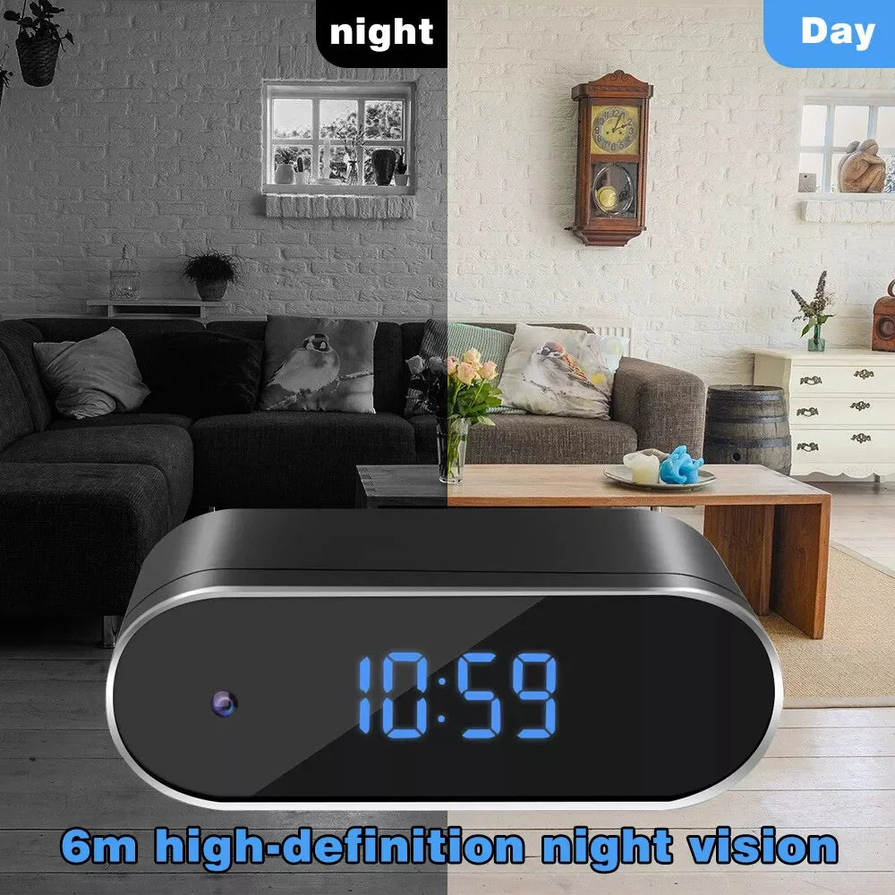 1080P Full HD Mini Clock Camera, Home Security Monitoring, Supports Wireless WiFi, Motion Detection, Loop Recording
