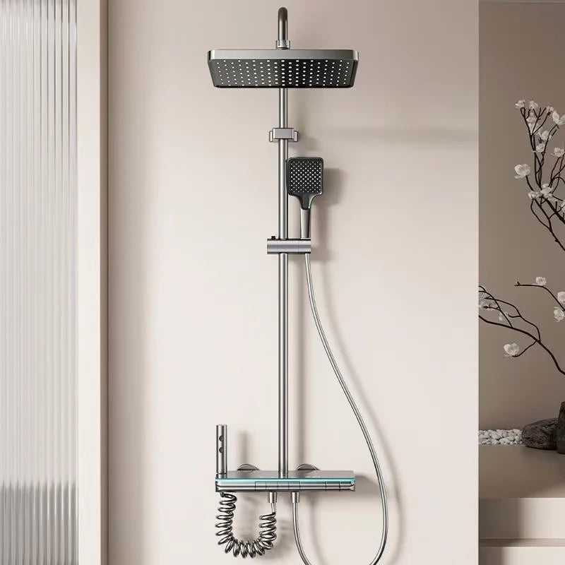 Intelligent Constant Temperature Digital Showerhead Set With LED Ambient Light Air Pressurized Handheld Showerhead Copper Body