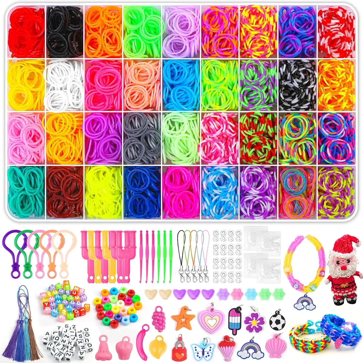 DIY Loom Bands Kit, 2700PCS+ 36Grids 36 Colors Colorful Rubber Bands Looming Kit For DIY Refill Bracelet Making Craft Kits, Larg