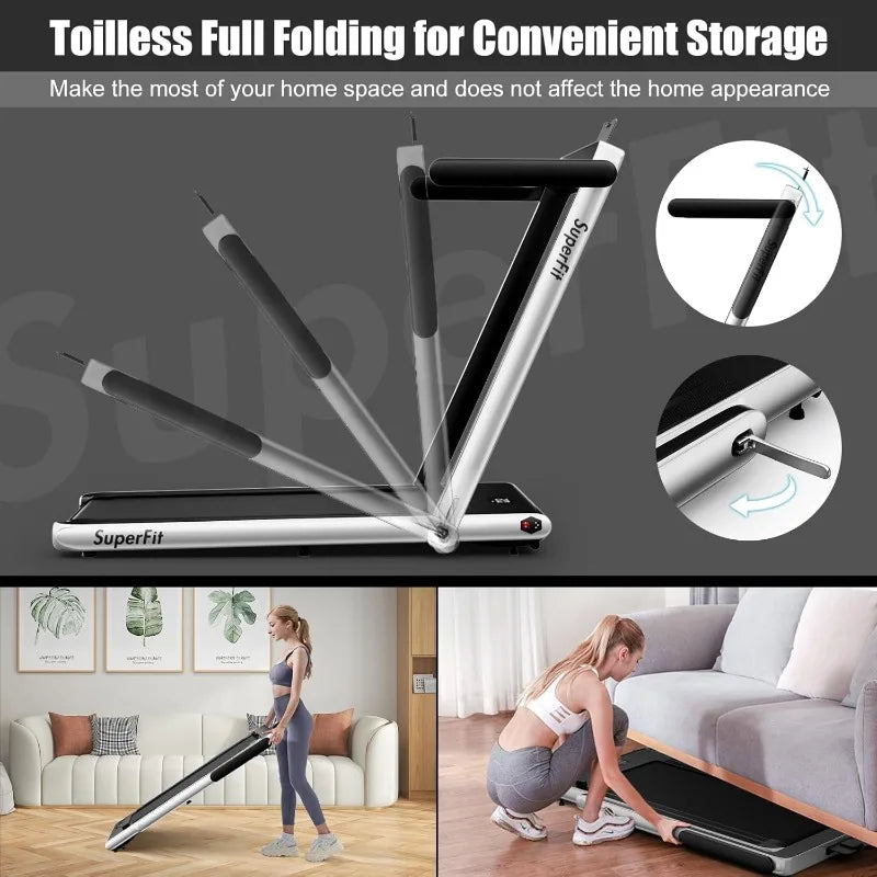 2 In 1 Folding Treadmill, 2.25HP Superfit Under Desk Electric, Installation-Free With Remote Control, Walking Jogging for Home