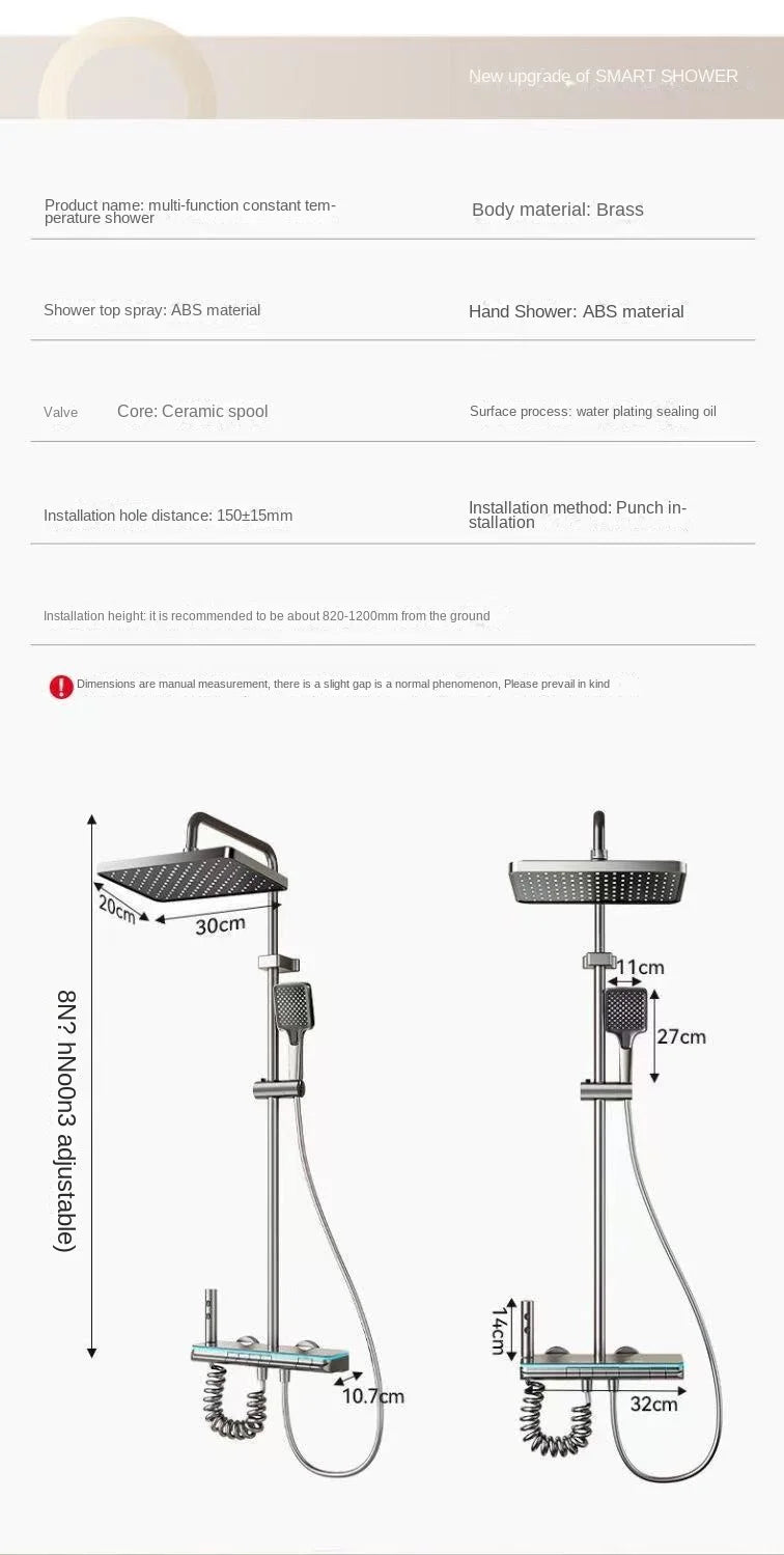 Intelligent Constant Temperature Digital Showerhead Set With LED Ambient Light Air Pressurized Handheld Showerhead Copper Body