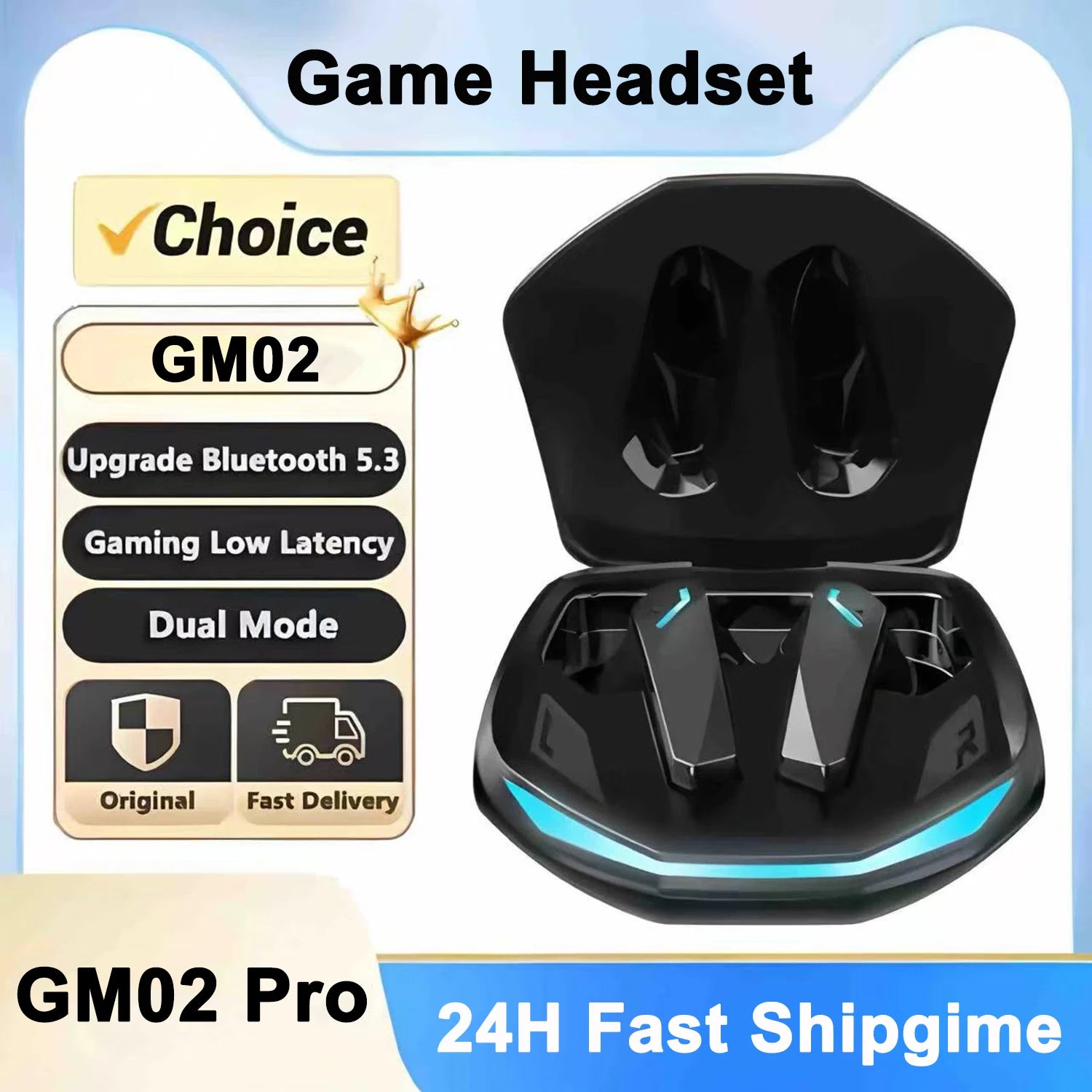 GM02 Bluetooth 5.3 Earphones Sports Headset Wireless In-Ear Gaming with Mic Dual Mode Music Headphones New